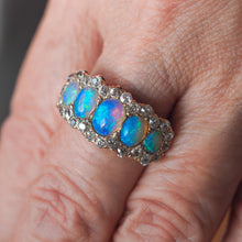 Load image into Gallery viewer, Antique Victorian Ring 5 Stone Opal & Diamond Cluster 18K Gold - c.1900