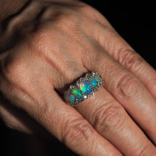 Load image into Gallery viewer, Antique Victorian Ring 5 Stone Opal & Diamond Cluster 18K Gold - c.1900