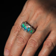Load image into Gallery viewer, Antique Victorian Ring 5 Stone Opal & Diamond Cluster 18K Gold - c.1900