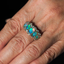 Load image into Gallery viewer, Antique Victorian Ring 5 Stone Opal & Diamond Cluster 18K Gold - c.1900