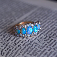 Load image into Gallery viewer, Antique Victorian Ring 5 Stone Opal & Diamond Cluster 18K Gold - c.1900