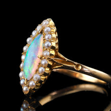 Load image into Gallery viewer, Antique Victorian Opal Ring Marquise Cluster Pearls 18K Gold - c.1895