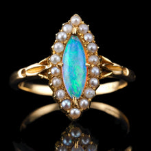 Load image into Gallery viewer, Antique Victorian Opal Ring Marquise Cluster Pearls 18K Gold - c.1895