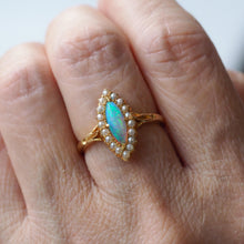 Load image into Gallery viewer, Antique Victorian Opal Ring Marquise Cluster Pearls 18K Gold - c.1895