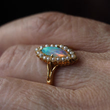 Load image into Gallery viewer, Antique Victorian Opal Ring Marquise Cluster Pearls 18K Gold - c.1895