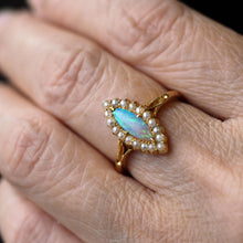 Load image into Gallery viewer, Antique Victorian Opal Ring Marquise Cluster Pearls 18K Gold - c.1895