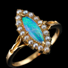 Load image into Gallery viewer, Antique Victorian Opal Ring Marquise Cluster Pearls 18K Gold - c.1895