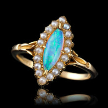 Load image into Gallery viewer, Antique Victorian Opal Ring Marquise Cluster Pearls 18K Gold - c.1895