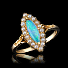 Load image into Gallery viewer, Antique Victorian Opal Ring Marquise Cluster Pearls 18K Gold - c.1895