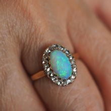 Load image into Gallery viewer, Antique Victorian Opal Cabochon & Diamond Cluster Ring 18K Gold - c.1880