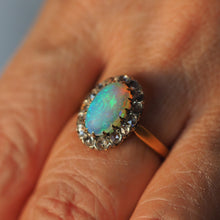 Load image into Gallery viewer, Antique Victorian Opal Cabochon & Diamond Cluster Ring 18K Gold - c.1880