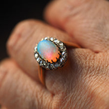 Load image into Gallery viewer, Antique Victorian Opal Cabochon & Diamond Cluster Ring 18K Gold - c.1880