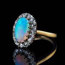 Load image into Gallery viewer, Antique Victorian Opal Cabochon & Diamond Cluster Ring 18K Gold - c.1880