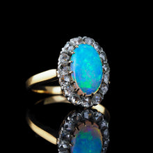 Load image into Gallery viewer, Antique Victorian Opal Cabochon & Diamond Cluster Ring 18K Gold - c.1880