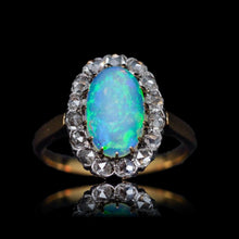 Load image into Gallery viewer, Antique Victorian Opal Cabochon & Diamond Cluster Ring 18K Gold - c.1880