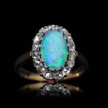 Load image into Gallery viewer, Antique Victorian Opal Cabochon & Diamond Cluster Ring 18K Gold - c.1880