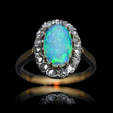 Load image into Gallery viewer, Antique Victorian Opal Cabochon & Diamond Cluster Ring 18K Gold - c.1880