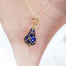 Load image into Gallery viewer, Antique Victorian Blue Enamel Guilloche Drop Pendant Necklace 15K Gold c.1900