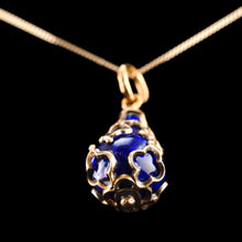 Load image into Gallery viewer, Antique Victorian Blue Enamel Guilloche Drop Pendant Necklace 15K Gold c.1900