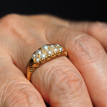 Load image into Gallery viewer, Antique Victorian 18ct Gold Pearl & Diamond Ring with Two Rows - c.1880