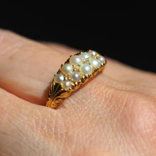 Load image into Gallery viewer, Antique Victorian 18ct Gold Pearl & Diamond Ring with Two Rows - c.1880