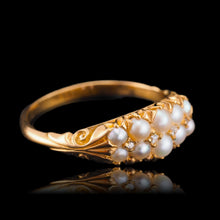Load image into Gallery viewer, Antique Victorian 18ct Gold Pearl & Diamond Ring with Two Rows - c.1880