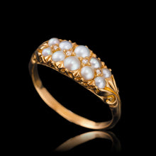 Load image into Gallery viewer, Antique Victorian 18ct Gold Pearl & Diamond Ring with Two Rows - c.1880