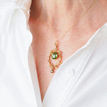 Load image into Gallery viewer, Antique Victorian Peridot Pendant Necklace, Pearls 14K Gold Original Box c.1890