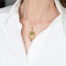 Load image into Gallery viewer, Antique Victorian Peridot Pendant Necklace, Pearls 14K Gold Original Box c.1890