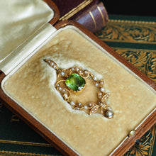 Load image into Gallery viewer, Antique Victorian Peridot Pendant Necklace, Pearls 14K Gold Original Box c.1890