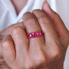 Load image into Gallery viewer, Antique Victorian Ruby Ring 5 Stone Design 18K Gold - c.1900