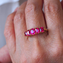 Load image into Gallery viewer, Antique Victorian Ruby Ring 5 Stone Design 18K Gold - c.1900
