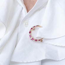 Load image into Gallery viewer, Antique Victorian Ruby & Diamond Crescent Brooch 18K Gold - c.1880