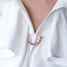 Load image into Gallery viewer, Antique Victorian Ruby & Diamond Crescent Brooch 18K Gold - c.1880