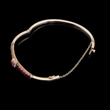Load image into Gallery viewer, Antique Victorian/Edwardian Pink Garnet & Seed Pearl Bangle 9K Gold - c.1900