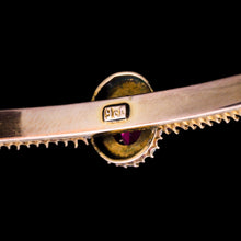 Load image into Gallery viewer, Antique Victorian/Edwardian Pink Garnet & Seed Pearl Bangle 9K Gold - c.1900