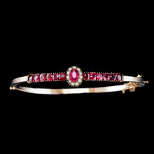 Load image into Gallery viewer, Antique Victorian/Edwardian Pink Garnet & Seed Pearl Bangle 9K Gold - c.1900