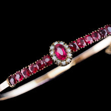 Load image into Gallery viewer, Antique Victorian/Edwardian Pink Garnet & Seed Pearl Bangle 9K Gold - c.1900