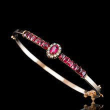 Load image into Gallery viewer, Antique Victorian/Edwardian Pink Garnet & Seed Pearl Bangle 9K Gold - c.1900