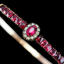 Load image into Gallery viewer, Antique Victorian/Edwardian Pink Garnet & Seed Pearl Bangle 9K Gold - c.1900