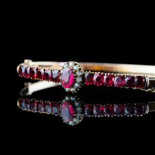 Load image into Gallery viewer, Antique Victorian/Edwardian Pink Garnet & Seed Pearl Bangle 9K Gold - c.1900