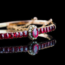 Load image into Gallery viewer, Antique Victorian/Edwardian Pink Garnet & Seed Pearl Bangle 9K Gold - c.1900