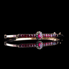 Load image into Gallery viewer, Antique Victorian/Edwardian Pink Garnet & Seed Pearl Bangle 9K Gold - c.1900