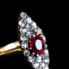 Load image into Gallery viewer, Antique Ruby & Diamond Navette Ring, Natural Unheated, 18K Gold French - c.1890