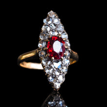 Load image into Gallery viewer, Antique Ruby & Diamond Navette Ring, Natural Unheated, 18K Gold French - c.1890
