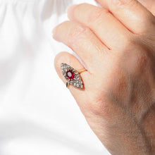 Load image into Gallery viewer, Antique Ruby & Diamond Navette Ring, Natural Unheated, 18K Gold French - c.1890