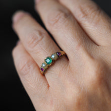 Load image into Gallery viewer, Antique Victorian 15ct Gold Emerald, Garnet & Pearl Ring Suffragette - c.1880