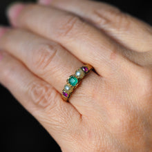 Load image into Gallery viewer, Antique Victorian 15ct Gold Emerald, Garnet & Pearl Ring Suffragette - c.1880