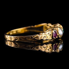 Load image into Gallery viewer, Antique Victorian 15ct Gold Emerald, Garnet & Pearl Ring Suffragette - c.1880