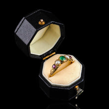 Load image into Gallery viewer, Antique Victorian 15ct Gold Emerald, Garnet & Pearl Ring Suffragette - c.1880